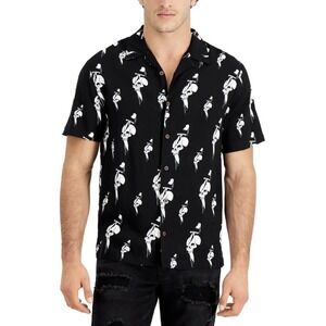 Ed Hardy Dripping Skulls Short Sleeve Button Down Shirt Y2K Size Large Black NWT